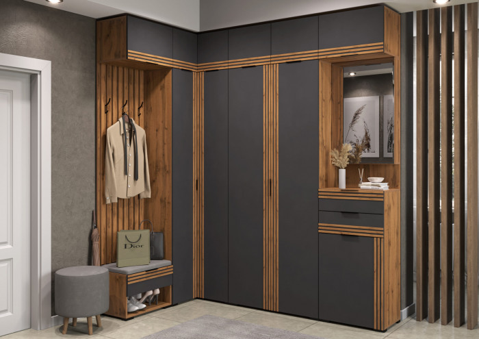 Прихожая Нао, набор №11, Дуб вотан/Графит, Вотан, Simple 27