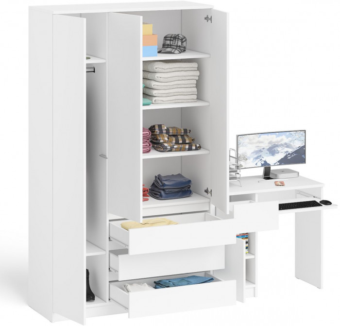 Мори компьютерный стол МС-1 левый + Шкаф МШ1200.1, белый