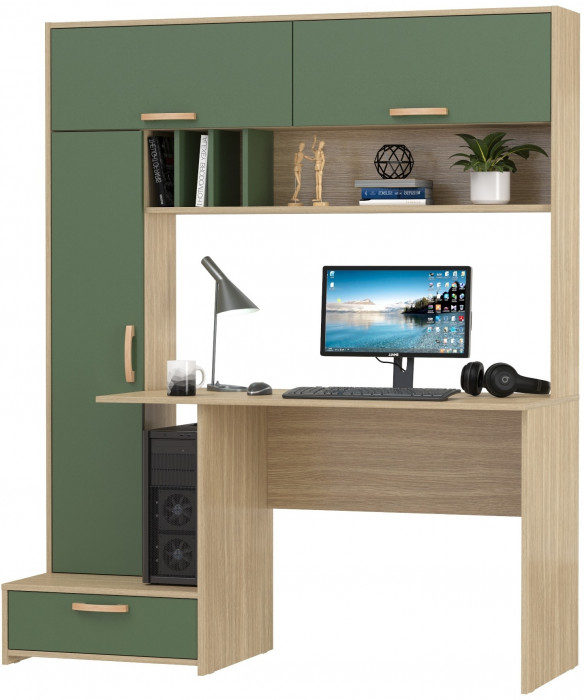 Лайт Стол письменный 03.243Н, цвет плэйн/дымчатый зелёный, ШхГхВ 150,2х57,3х179,9 см., НЕ универсальная сборка