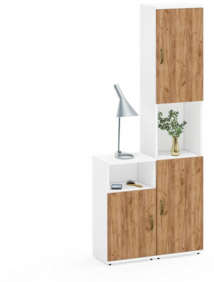 Лидер-8 Пенал + Тумба МД 3.19, цвет белый шагрень/крафт золото, ШхГхВ 80х30х190 см., универсальная сборка