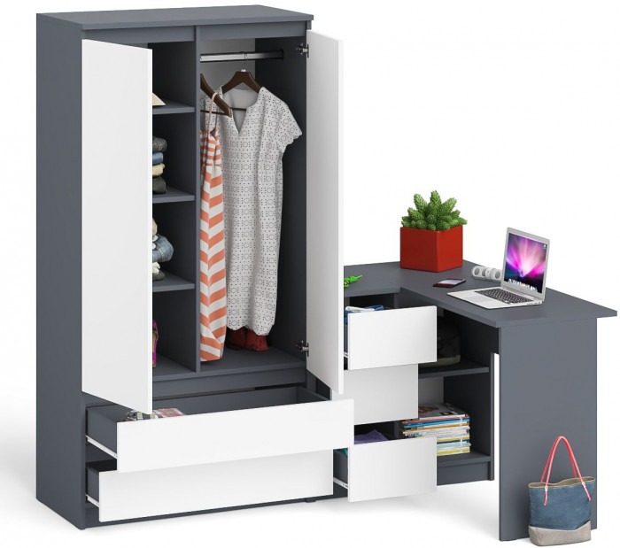 Мори компьютерный стол МС-16 левый + Шкаф МШ900.1, графит/белый