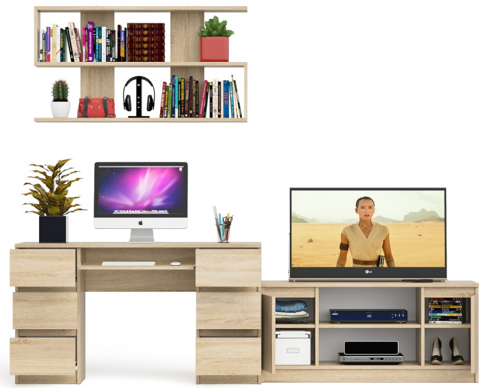 Мори компьютерный стол МС-2 + Тумба МТВ1200.1 + Полка 1200, дуб сонома