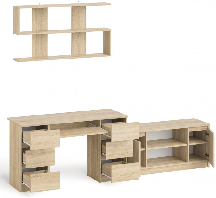 Мори компьютерный стол МС-2 + Тумба МТВ1200.1 + Полка 1200, дуб сонома