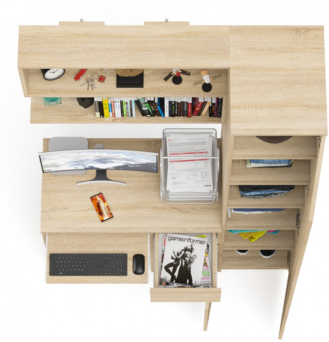 Мори Стол компьютерный МС-1 правый + Пенал МШ400.1 + Полка 900, цвет дуб сонома, ШхГхВ 130,4х50,4х209,6 см., НЕ универсальная сборка