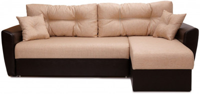 Диван-кровать угловой Амстердам, 160х200, еврокнижка, независимый пружинный блок, рогожка/экокожа, бежево-коричневый