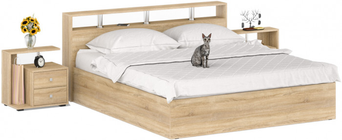 Камелия Кровать 1800 + две тумбы, дуб сонома