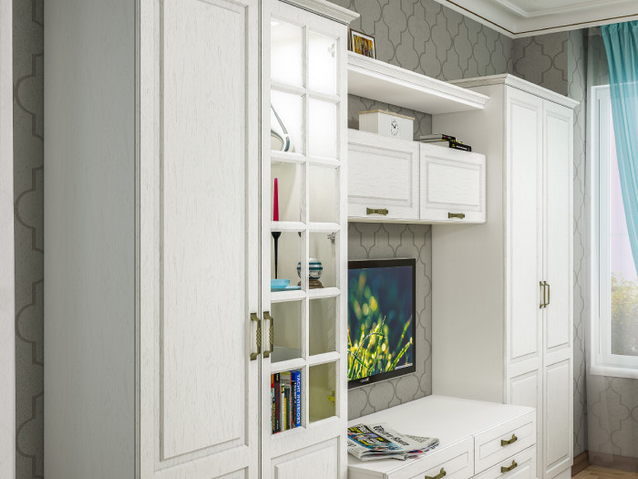 Ливерпуль Шкаф для одежды + карниз, ясень ваниль/белый