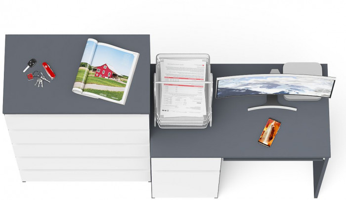 Мори компьютерный стол МС-1 левый + Комод МК700.5, графит/белый