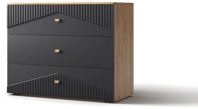 Комод трехъящечный "Оливия" - Дуб наварра/Шагрень черная