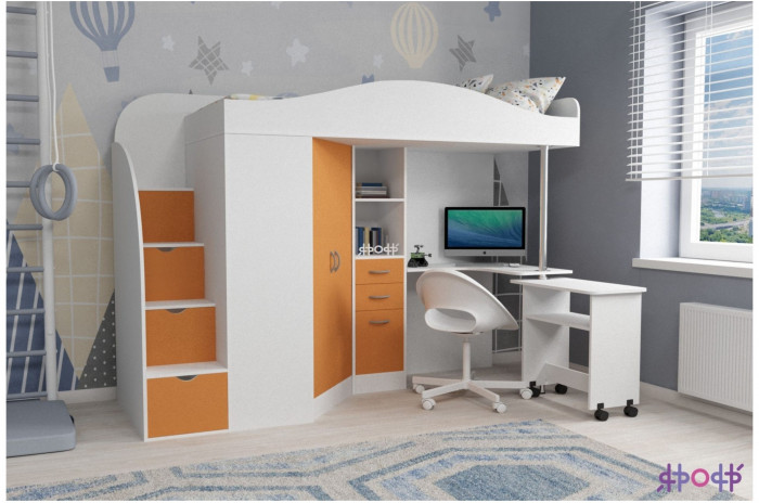 Кровать-чердак Юниор 4 (Дуб молочный/Винтерберг)