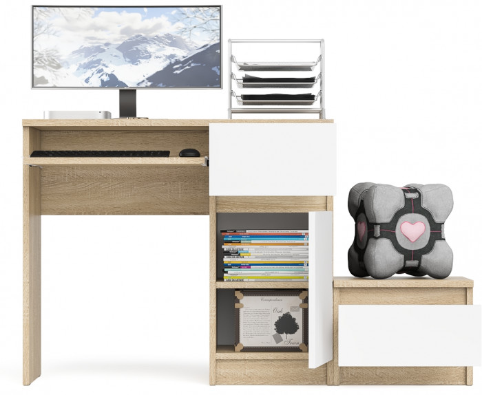 Мори Стол компьютерный МС-1 правый + Тумба ТМП400.1, цвет дуб сонома/белый, ШхГхВ 130,4х50х76,6 см., выдвижной ящик справа, НЕ универсальная сборка