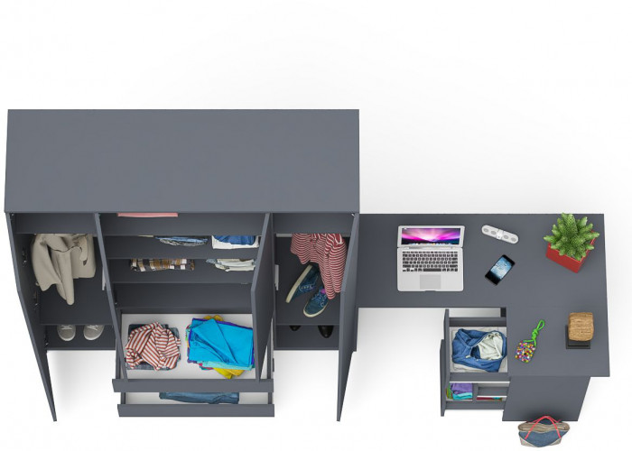 Мори Стол компьютерный МС-16 правый + Шкаф МШ1600.1, цвет графит, ШхГхВ 284,8х84,9х209,6 см., выдвижные ящики справа, НЕ универсальная сборка