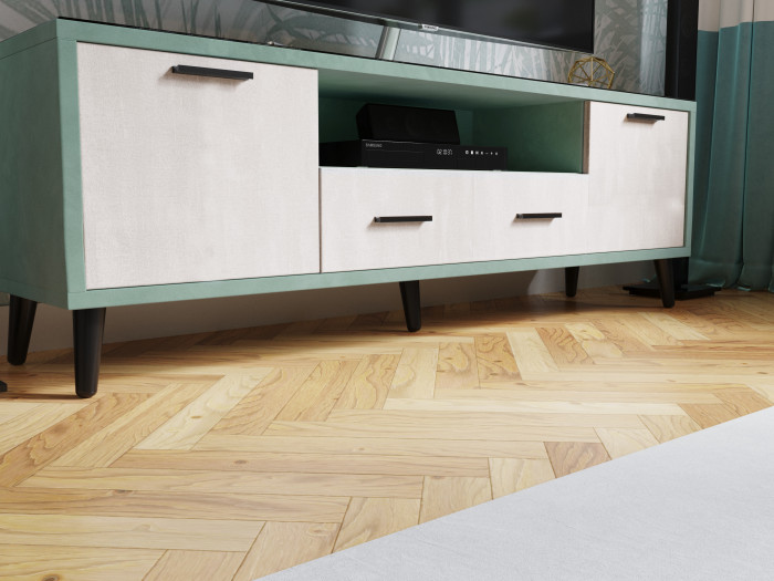 Тумба ТВ интерьерная 1,6 Ланс мятный/мдф холст белый