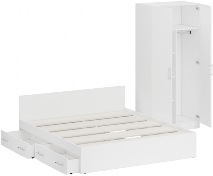 Кровать с ящиками 1800 + Шкаф 2-х створчатый Стандарт, белый
