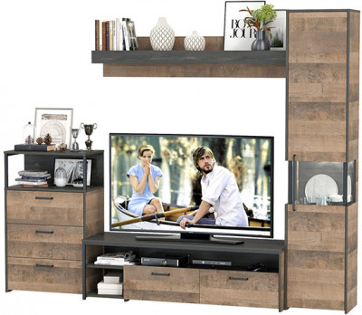 Трувор Гостиная 023, цвет дуб гранж песочный/интра, ШхГхВ 260,6х45,4х210 см., универсальная сборка