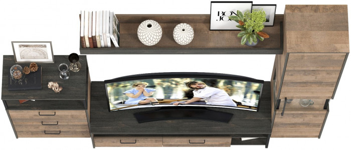 Трувор Гостиная 023, цвет дуб гранж песочный/интра, ШхГхВ 260,6х45,4х210 см., универсальная сборка