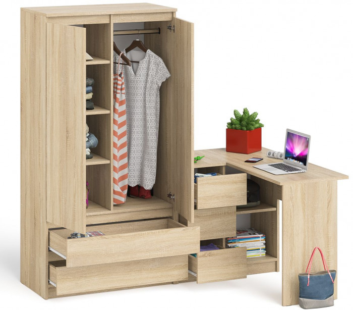Мори компьютерный стол МС-16 левый + Шкаф МШ900.1, дуб сонома