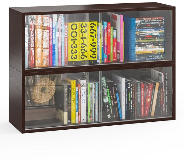 Две полки книжных С-МД-КН01, цвет венге, ШхГхВ размер каждой полки в отдельности: 83х25х30 см., стеклянные дверцы