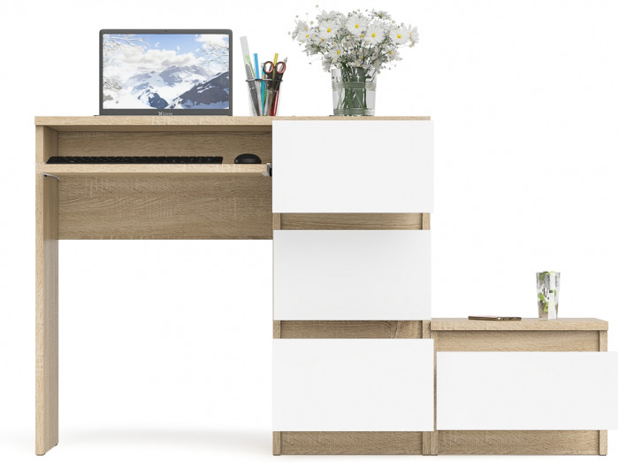 Мори Стол компьютерный МС-6 правый + Тумба ТМП400.1, цвет дуб сонома/белый, ШхГхВ 130,4х50х76,6 см., выдвижные ящики справа, НЕ универсальная сборка