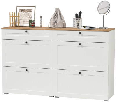 Остин 16.121 Тумба для обуви + 16.121 Тумба для обуви, цвет белый шагрень/дуб крафт золотой, ШхГхВ 160х41,6х99,3 см.