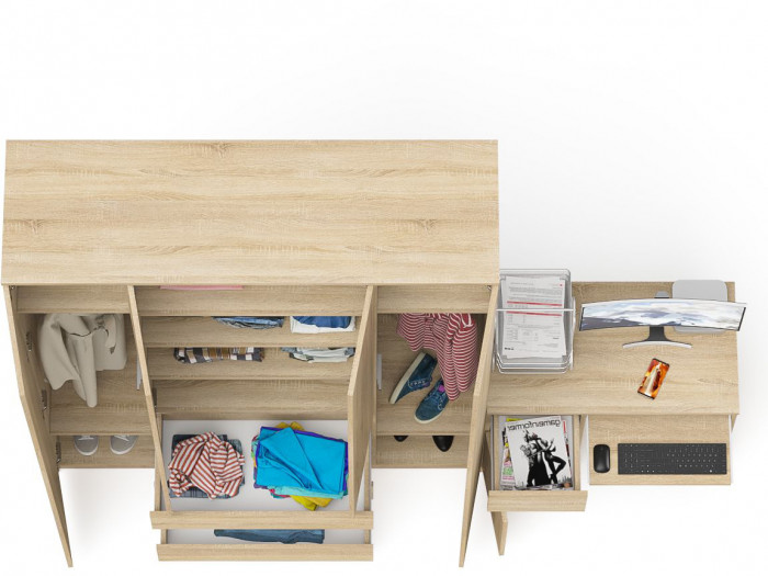 Мори компьютерный стол МС-1 левый + Шкаф МШ1600.1, дуб сонома