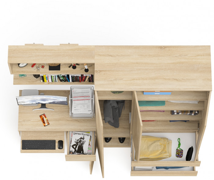 Мори компьютерный стол МС-1 правый + Шкаф МШ1200.1 + Полка 900, дуб сонома