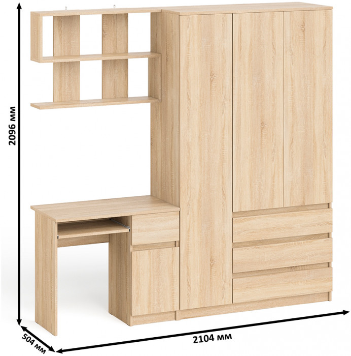 Мори компьютерный стол МС-1 правый + Шкаф МШ1200.1 + Полка 900, дуб сонома