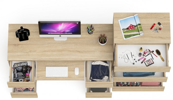 Мори компьютерный стол МС-2 + Комод МК700.5, дуб сонома