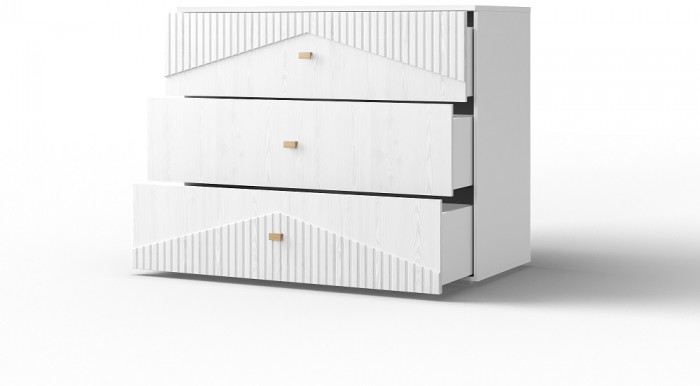 Комод трехъящечный "Оливия" - Белый текстурный/Ясень белый