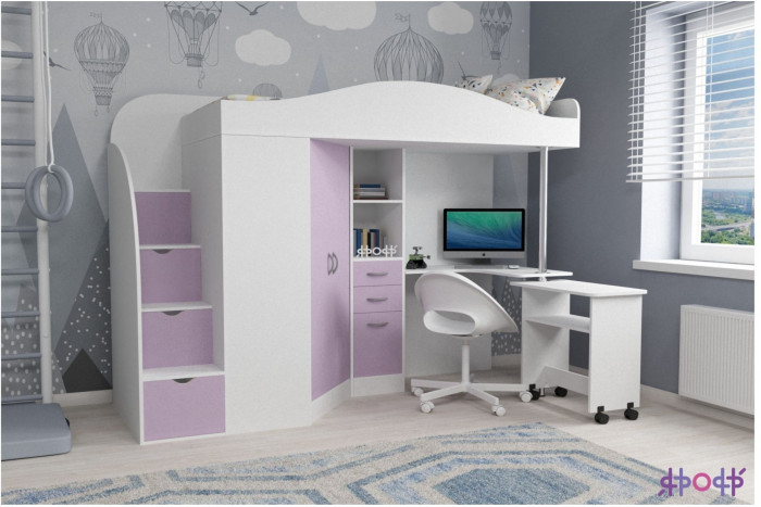 Кровать-чердак Юниор 4 (Белое дерево/Винтерберг)