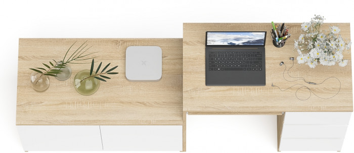 Мори Стол компьютерный МС-6 правый + Тумба МА900.1, цвет дуб сонома/белый, ШхГхВ 180,4х50,4х76,6 см., выдвижные ящики справа, НЕ универсальная сборка