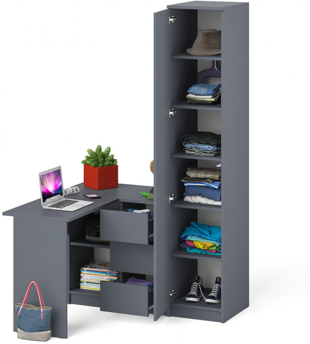 Мори компьютерный стол МС-16 правый + Пенал МШ400.1, графит