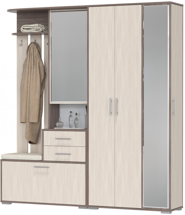 Прихожая Домино 5, цвет бодега тёмный/бодега светлый, ШхГхВ 188х36х202 см., универсальная сборка