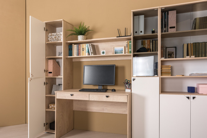 Бостон 13.155 Шкаф, дуб эндгрейн элегантный/фасады МДФ милк рикамо софт