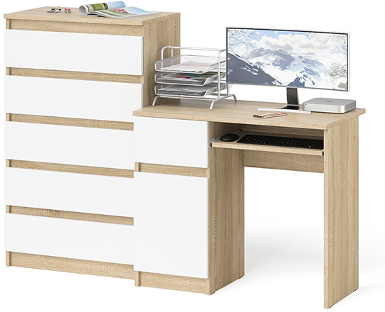 Мори компьютерный стол МС-1 левый + Комод МК700.5, дуб сонома/белый
