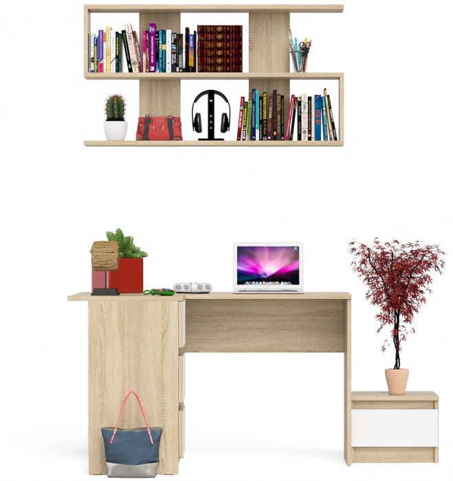 Мори компьютерный стол МС-16 левый + Тумба ТМП400.1 + Полка 1200, дуб сонома/белый