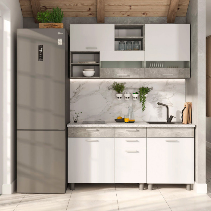 Кухня Денвер 1,6 Фасад БЕЛЫЙ/Корпус АТЕЛЬЕ СВЕТЛОЕ