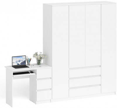 Мори компьютерный стол МС-6 правый + Шкаф МШ1600.1, белый
