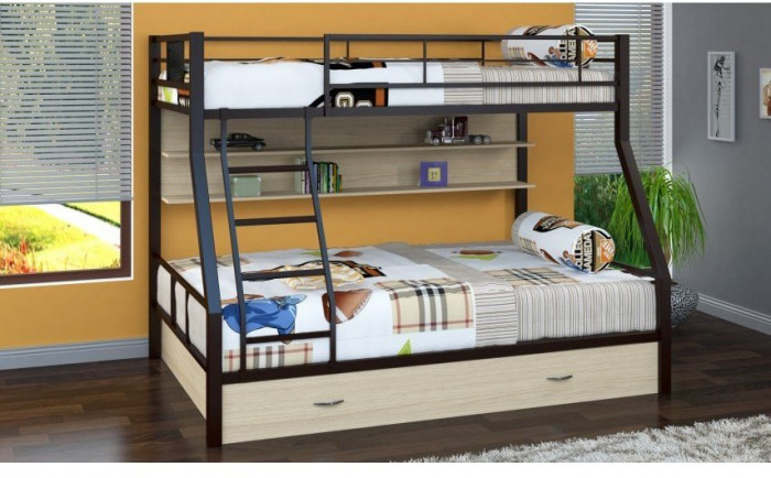 Двухъярусная кровать Гранада-1ПЯ, коричневая / Дуб (ясень шимо темный, Коричневый)