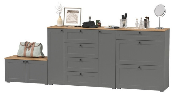 Остин 16.221 Комод + 16.121 Тумба для обуви + 13.257 Тумба, серый графит/дуб крафт золотой