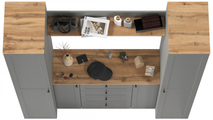 Остин Прихожая 74, цвет серый графит/дуб крафт золотой, ШхГхВ 200х54,3х229,6 см., универсальная сборка