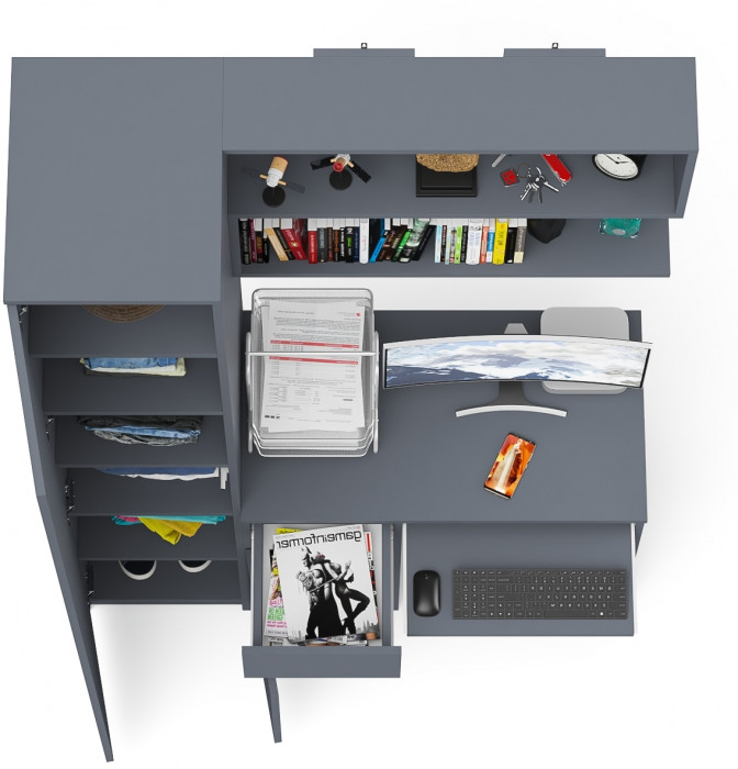 Мори Стол компьютерный МС-1 левый + Пенал МШ400.1 + Полка 900, цвет графит, ШхГхВ 130,4х50,4х209,6 см., НЕ универсальная сборка