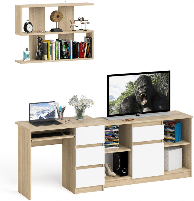 Мори Стол компьютерный МС-6 правый + Тумба МТВ1204.1 + Полка 900, цвет дуб сонома/белый, ШхГхВ 210,4х50х209,6 см., НЕ универсальная сборка