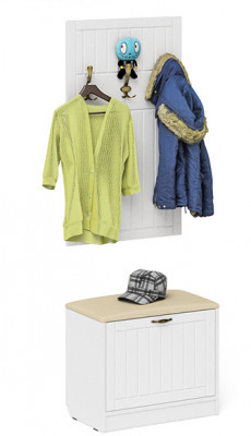 Прихожая П-6 Тумба + Вешалка, цвет белая шагрень/фасады МДФ белое дерево фрезеровка прованс, ШхГхВ 60х35х200 см.