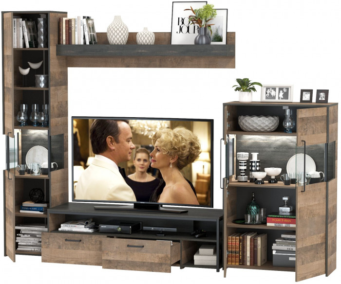 Трувор Гостиная 025, цвет дуб гранж песочный/интра, ШхГхВ 280,4х45,4х210 см., универсальная сборка