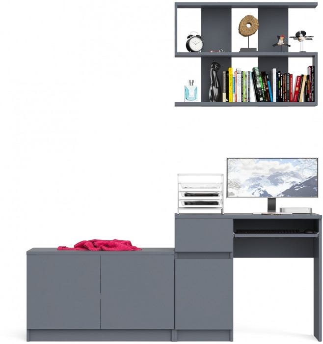 Мори Стол компьютерный МС-1 левый + Тумба МА900.1 + Полка 900, цвет графит, ШхГхВ 180,4х50,4х209,6 см., НЕ универсальная сборка
