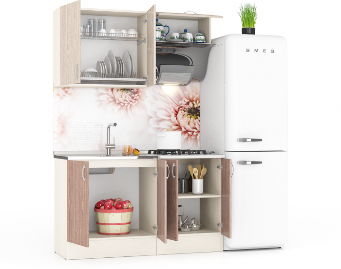 Кухня Мери 03 ШВ800+ШВв600+ШНМ800+ШН600, цвет дуб/ясень шимо светлый/ясень шимо тёмный, ШхГхВ 140х30х67 см./140х60х85 см.