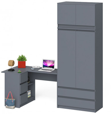 Мори Стол компьютерный МС-16 левый + Шкаф МШ900.1 + Антресоль МА900.1, цвет графит, ШхГхВ 214,8х84,9х234,2 см., выдвижные ящики слева, НЕ универс. сб.
