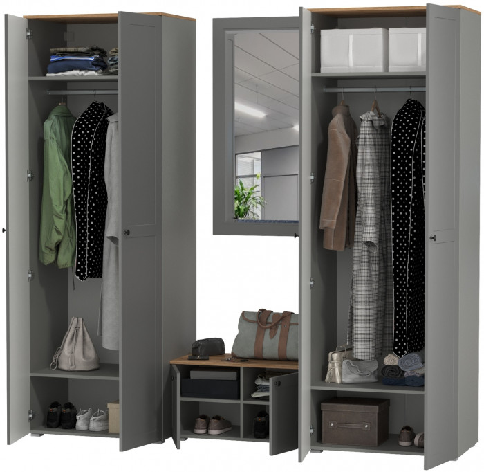 Остин Прихожая 30, цвет серый графит/дуб крафт золотой, ШхГхВ 240х54,3х229,6 см., универсальная сборка