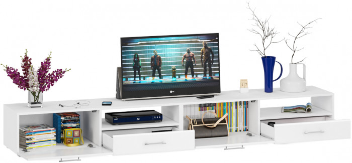 Тумба под ТВ Ларго 1, корпус белый/фасады МДФ белый глянец